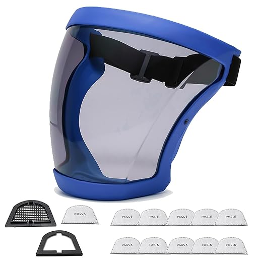 Anti-Fog Full Face Active shields Protection Visible Expression Transparent Breathable Comfortable Adults Reusable (Blue&Grey, 1PCS), JZY-0010
