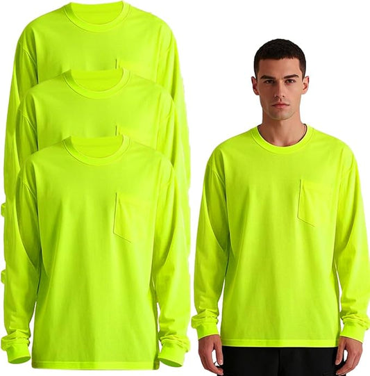 Safety T Shirts High Visibility Hi Vis Long Sleeve Performance Athletic T-Shirts Multipack