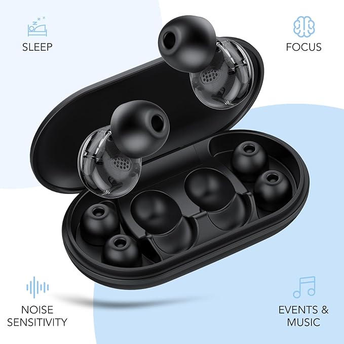Ear Plugs for Sleeping Noise Cancelling, 45dB for Noise Reduction, Noise-Reducing Earplugs for Sleeping, Concerts, Shooting, Travel, Work, Silicone Hearing Protection Earplugs with Case, Black