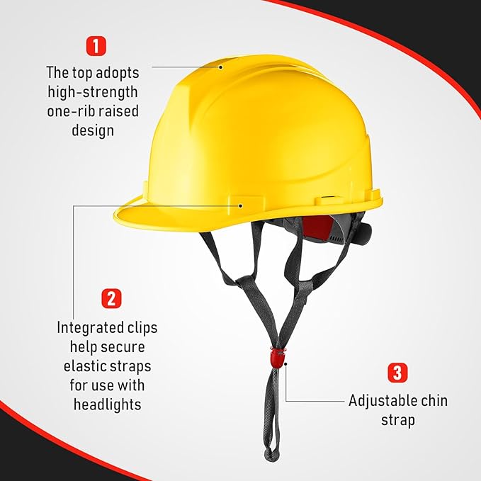 Leumoi 10 Pcs Suspension Hard Hat, Construction Hard Hat for Safety, Ratchet Cap Style with Self Adjusting Crown Straps for Man Woman