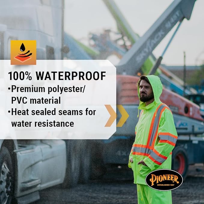 Pioneer Hi Vis Lightweight Waterproof Safety Rain Suit - Reflective Work Rain Gear for Men and Women