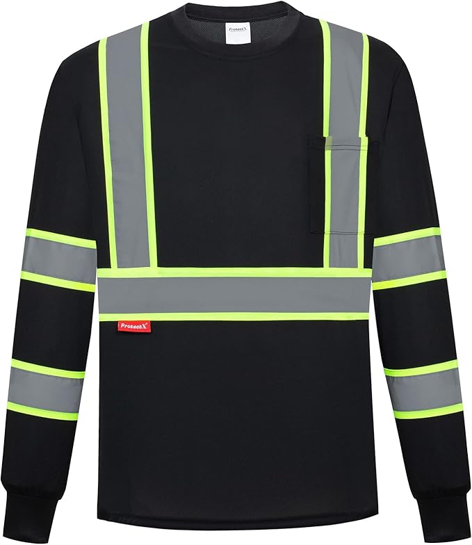ProtectX High Visibility Long Sleeve Shirts Reflective Hi Vis Safety Shirt for Men Women Class 2-3 Construction Shirt 1 Pack