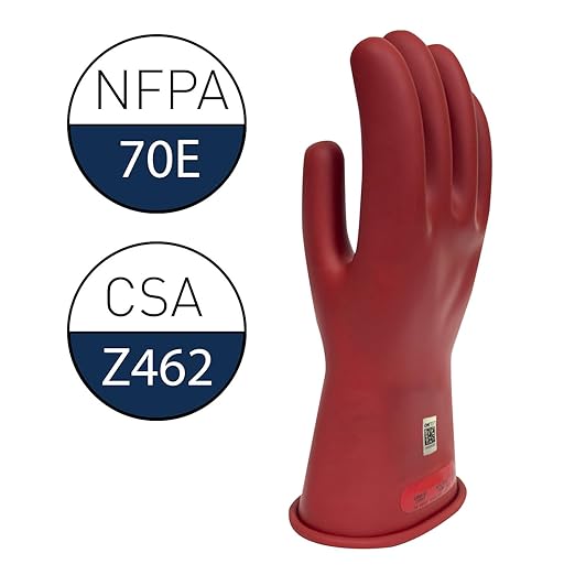Enespro Class 0 Red Rubber Voltage Insulating Gloves, Max. Use Voltage 1000V AC/1500V DC, GC0R10