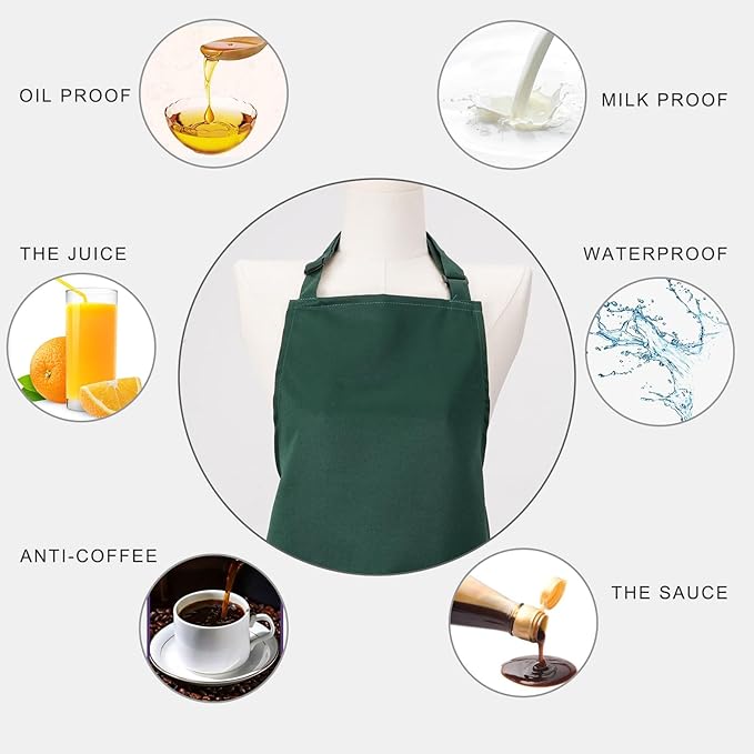 Kitchen Bib Apron for Women Men with Pockets Chef Art Aprons for Cooking Painting Pottery Ceramics
