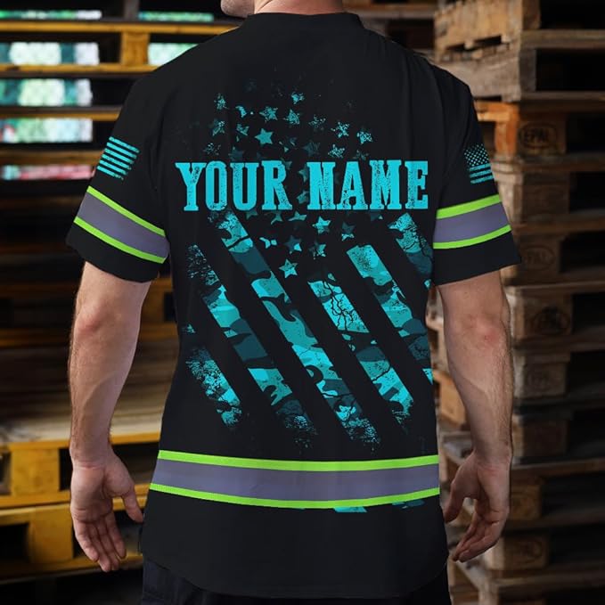 Maddly High Visibility US Flag Collection Safety Workwear Custom Name for Workers, Runners, Truckers, Patriotic