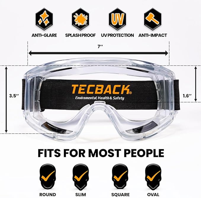 Anti-Fog Safety Goggles | Impact & Splash Resistant Anti-Scratch Clear Lenses | Fits Over Glasses |ANSI Z87.1 & EN166