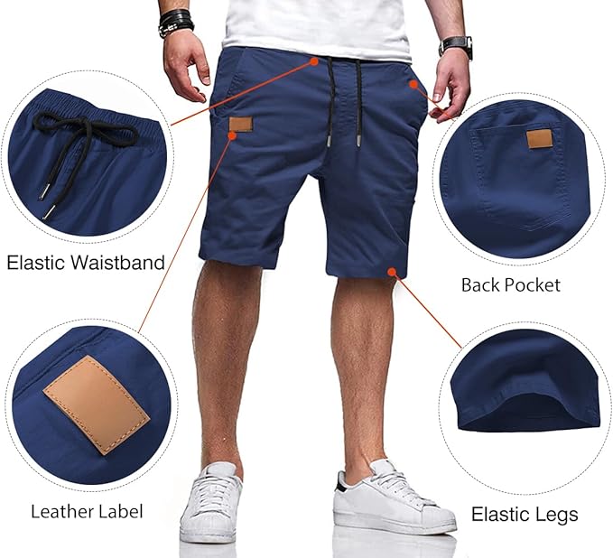 JMIERR Mens Casual Shorts - Cotton Drawstring Summer Beach Stretch Twill Chino Golf Shorts