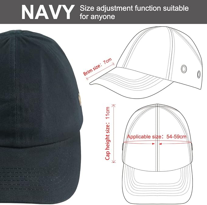 Safety Bump Cap Baseball Hat Style Lightweight Head Protection Cap Hard Hat for Men Women (Classic Navy)
