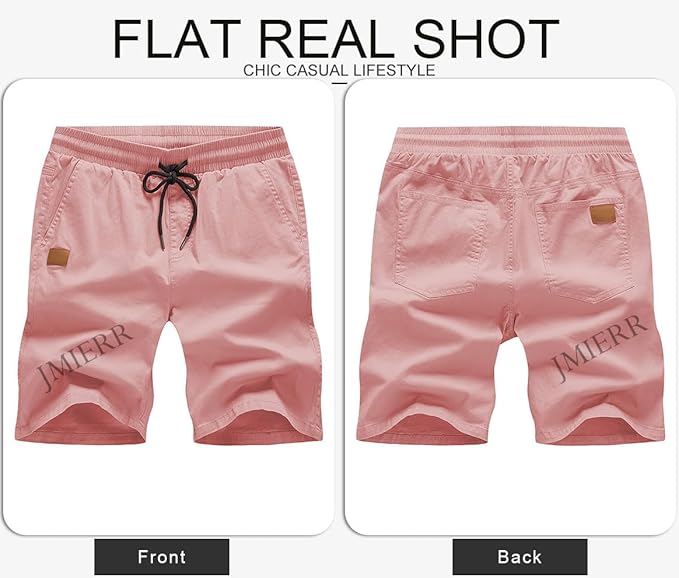 JMIERR Mens Casual Shorts - Cotton Drawstring Summer Beach Stretch Twill Chino Golf Shorts