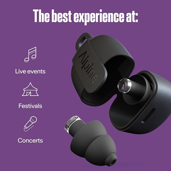 Alpine PartyPlug Pro Concert Ear Plugs, High Fidelity Professional Musician Earplugs with 21dB Noise Reduction, Hearing Protection for Music Festivals, Raves & Live Events, Incl. 3 Tip Sizes, Black