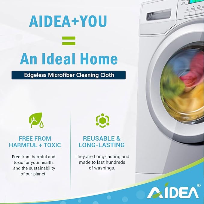 AIDEA Microfiber Cleaning Cloth 8PK, Dusting Cloth Drying Towel, All Purpose Soft Absorbent, Lint Free Rags, Streak Free Wash Cloth for House, Kitchen, Car, Window, 12"×12"