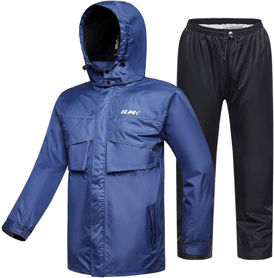ILM Motorcycle Rain Suit for Men Waterproof Resistant Raincoat 6 Pockets 2 Pieces Packable Rainwear Jacket and Pants Model RS02
