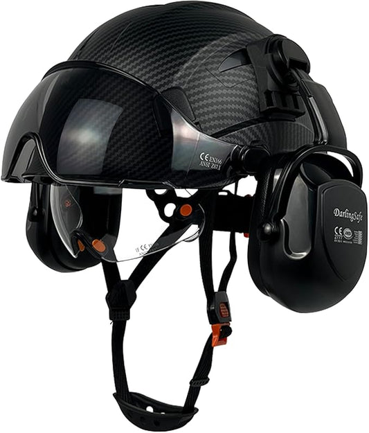 DS-A8S Matte Black Hard Hats with Visor Ear Muffs Safety Helmet Outdoor Work Head Protection ANSI Z89.1 OSHA Approved Industrial Forestry