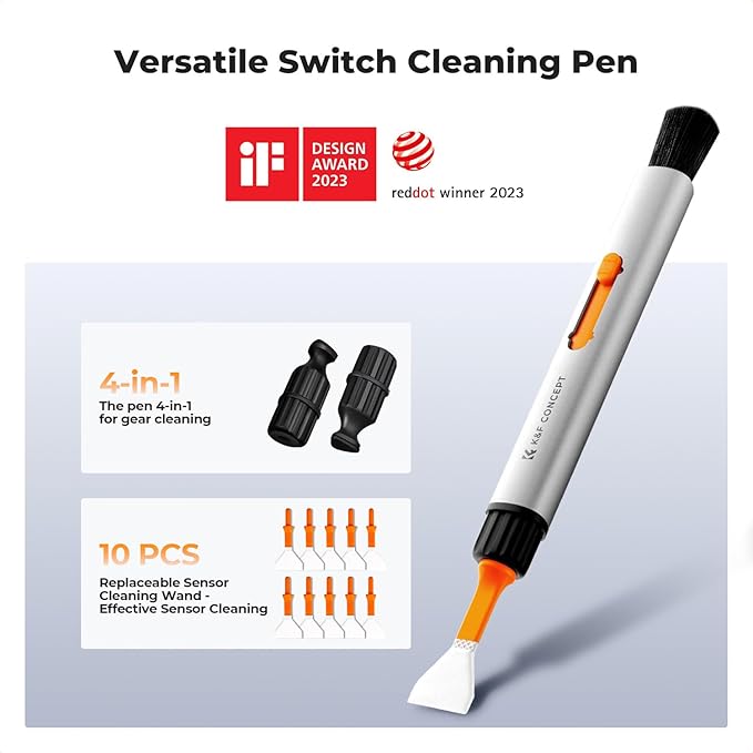 K&F Concept Camera Lens Cleaning Kit, Lens Pen with Full Frame Sensor Cleaning Rods, Sensor Cleaner, Air Blower, Microfiber Cleaning Cloths, Gloves & Carry Case