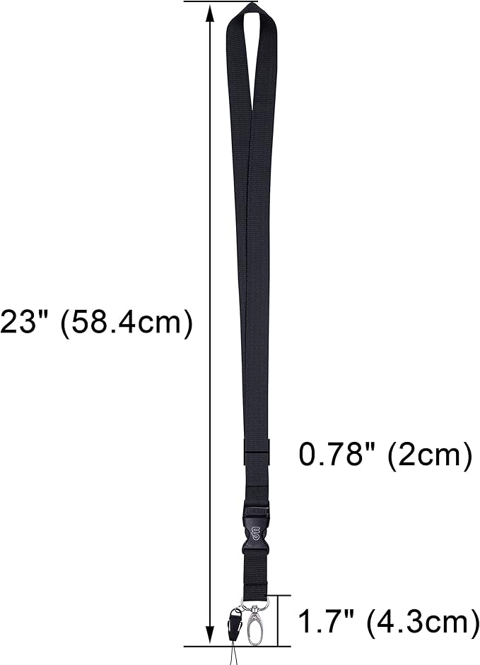 Wisdompro Office Lanyard, 5 Pack 23 inch Quick Release Neck Strap Lanyard with Detachable Buckle, Metal Oval Clasp, String Loop for ID Badges, Keys, Keychain, USB Flash Drives, Phones - Black