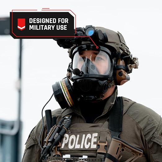 Parcil Distribution CS-100 Military Gas Mask - Class 3 - Survival, Nuclear, & Chemical Respirator Masks - 6-Point Harness & Dual 40mm NATO