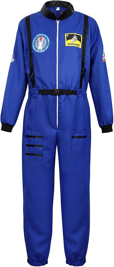 Men's Adult Astronaut Spaceman Costume Coverall Pilot Air Force Flight Jumpsuit Dress Up Party