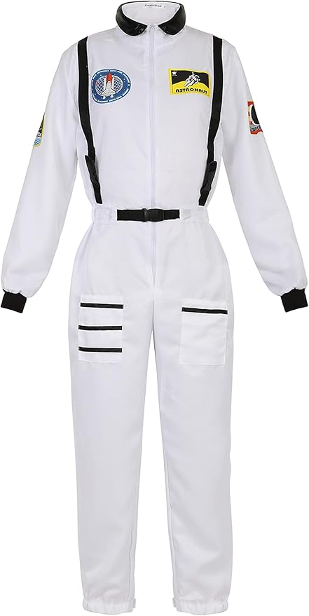 Women's Astronaut Spaceman Costume Adult Coverall Air Force Flight Jumpsuit Halloween Dress Up Party