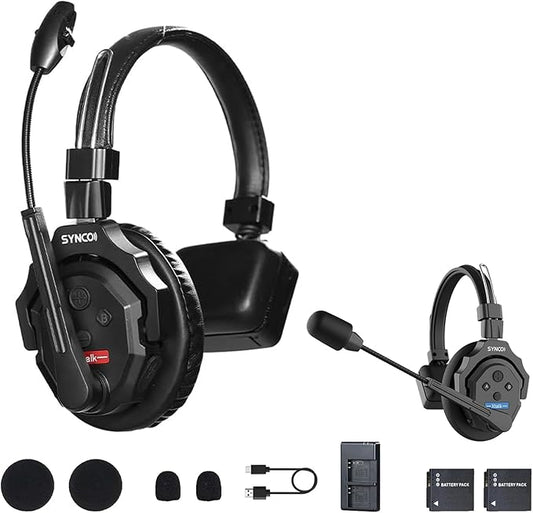 SYNCO XTalk X2 Full Duplex AEC Wireless Intercom Headset System Support 2.4GHz 2-Person Team Communication,350M/1148FT Real-time Monitoring,24-Hour Battery Life