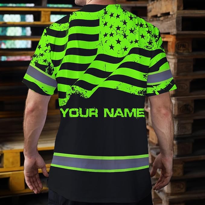 Maddly High Visibility US Flag Collection Safety Workwear Custom Name for Workers, Runners, Truckers, Patriotic