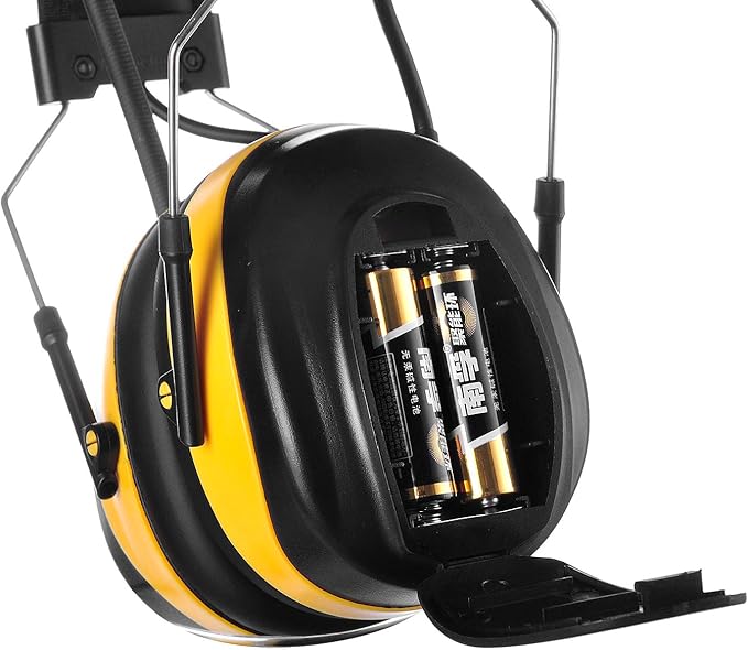 AM/FM Radio Headphones 25dB NRR,Noise Reduction Safety Earmuffs,Digital Display Headset,Powered by AA Battery,Hearing Protection for Walkman Mowing Lawn Work(Yellow)