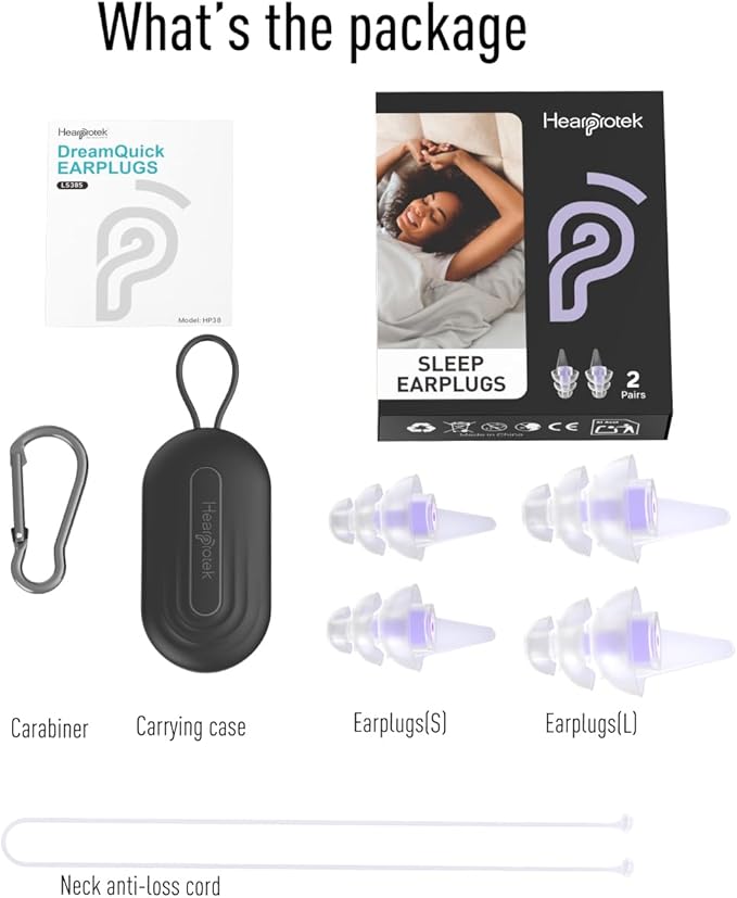 Hearprotek Ear Plugs for Sleeping, [2 Pairs] Noise Cancelling Comfortable earplugs for Sleep-Reusable Noise Reduction (Purple)