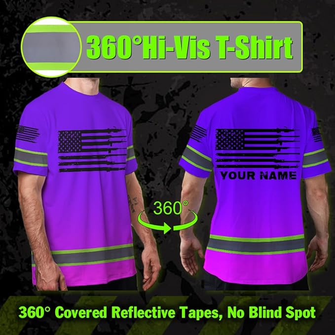 Maddly High Visibility US Flag Collection Safety Workwear Custom Name for Workers, Runners, Truckers, Patriotic