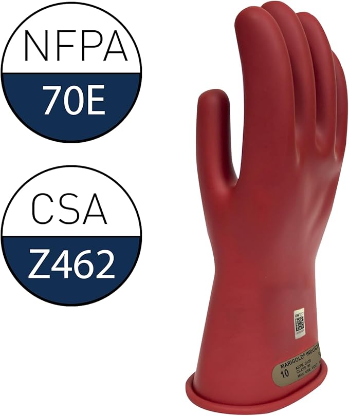 Enespro Class 00 Red Rubber Voltage Insulating Gloves, Max. Use Voltage 500V AC/750V DC, GC00R08