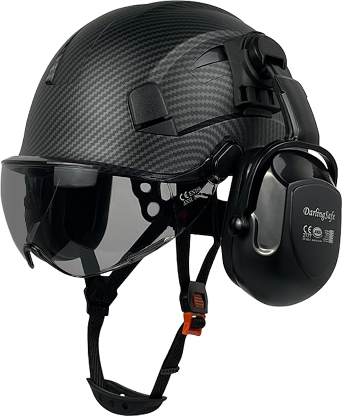 DS-A8S Matte Black Hard Hats with Visor Ear Muffs Safety Helmet Outdoor Work Head Protection ANSI Z89.1 OSHA Approved Industrial Forestry