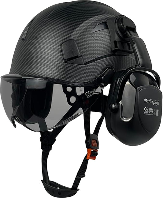 DS-A8S Matte Black Hard Hats with Visor Ear Muffs Safety Helmet Outdoor Work Head Protection ANSI Z89.1 OSHA Approved Industrial Forestry