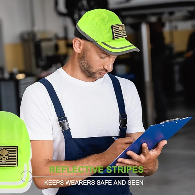 Safety Bump Cap Navy Blue/Lime Classic Baseball Hat Style Lightweight and Breathable Head Protection Cap Comfortable Hard Hat for Adults Men Women