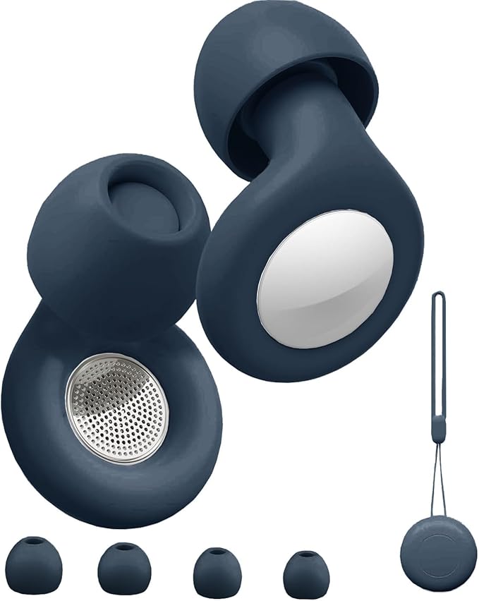 Ear Plugs for Sleeping, Reusable Soft Silicone Loop Earplugs,for Sleeping, Concert, Working, Studying, Traveling, Reduction 27dB-32db (Navy Blue, One Size)