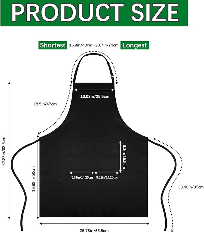 Bib Apron - Unisex Black Aprons 6 Pockets Cooking Kitchen Apron for Chef,BBQ Drawing aprons black (6 PCS)