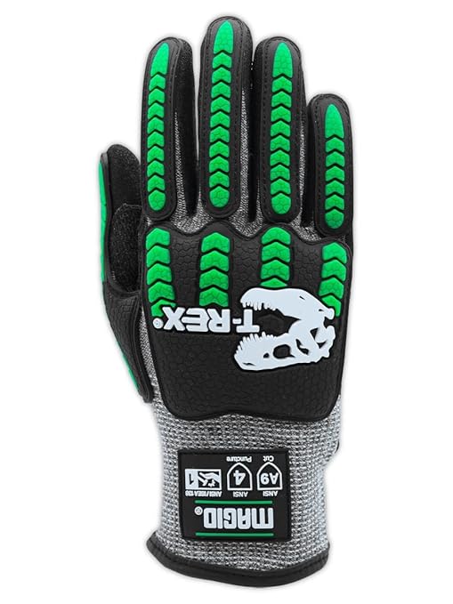 MAGID T-REX Flex Series ANSI Cut Level A9 Knit Impact Glove, 1 Pair, NitriX Palm, Size 12/XXXL, Black & Green, TRX795