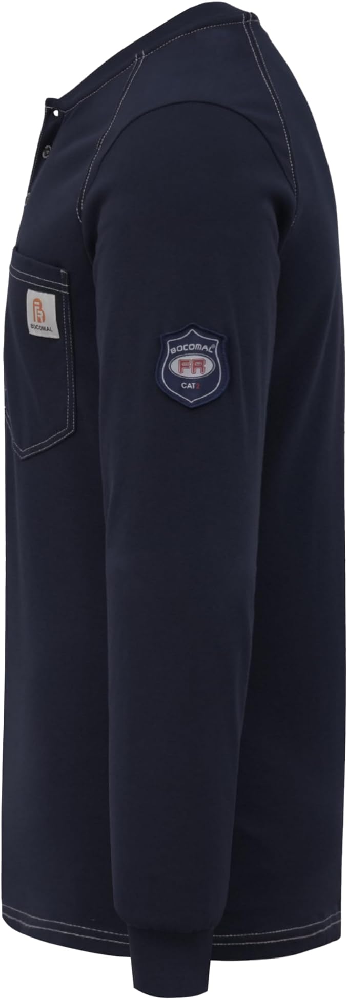 BOCOMAL Men's FR Shirt Pocket Henley Lightweight Flame Resistant Cotton Long Sleeve Workwear UL NFPA2112 CAT2 Welding Tee
