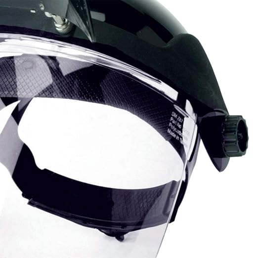 Sellstrom DP4 Face Shield - Lightweight Mask with High Impact Crown & Ratchet Headgear for Work, Grinding, Plasma/Flame Cutting - ANSI Z87.1 - Clear Anti Fog Polycarbonate Window - UV/IR Flip Up Visor