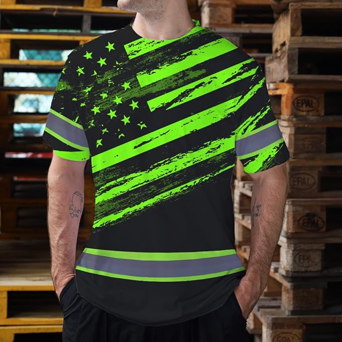Maddly High Visibility US Flag Collection Safety Workwear Custom Name for Workers, Runners, Truckers, Patriotic
