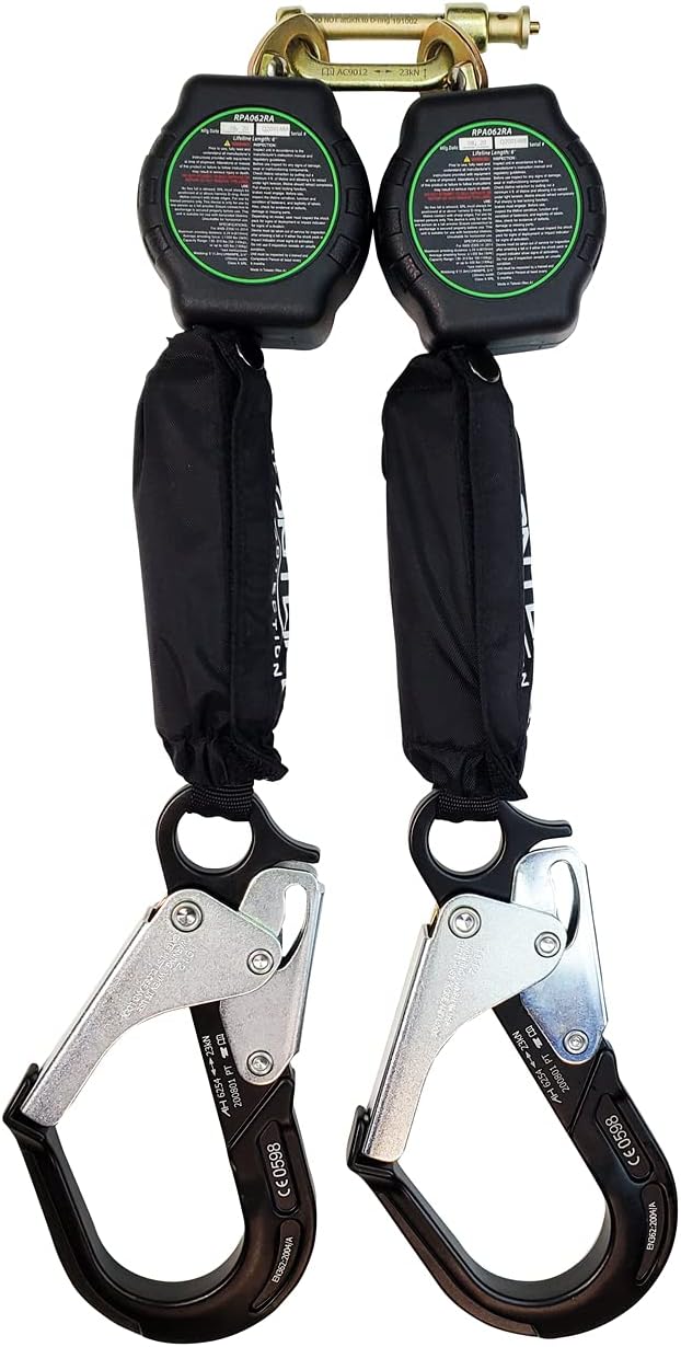 Frontline RPA062RA 6' Aramid Web Twin Leg SRL with Aluminum Rebar Hook Ends | 310 lbs Capacity | Lightweight & Durable | Aramid Fiber Webbing | ANSI & OSHA Compliant | ISO Lab Tested (2 Pack)