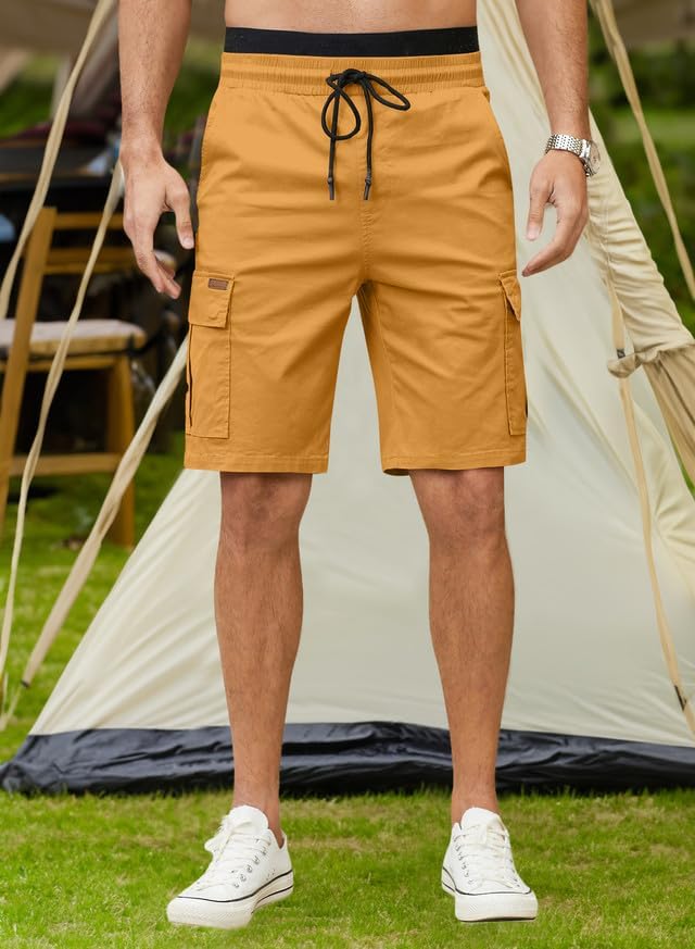 JMIERR Mens Casual Twill Cargo Shorts Cotton Drawstring Classic Cargo Stretch Short with 6 Pockets