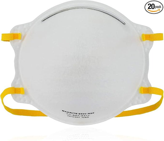 NIOSH Certified MAKRITE 9500-N95 Pre-Formed Cone Particulate Respirator Mask, M/L Size (Pack of 20 Masks)
