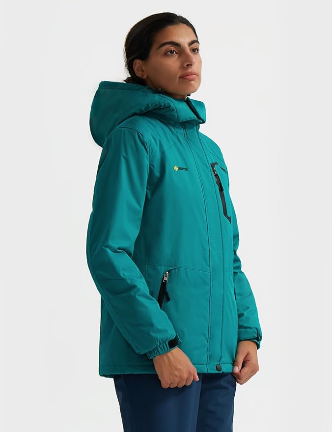 GEMYSE Women's Ski Snow Jacket Warm Winter Waterproof Coat Snowboard Rain Jacket Hooded Windproof Windbreaker