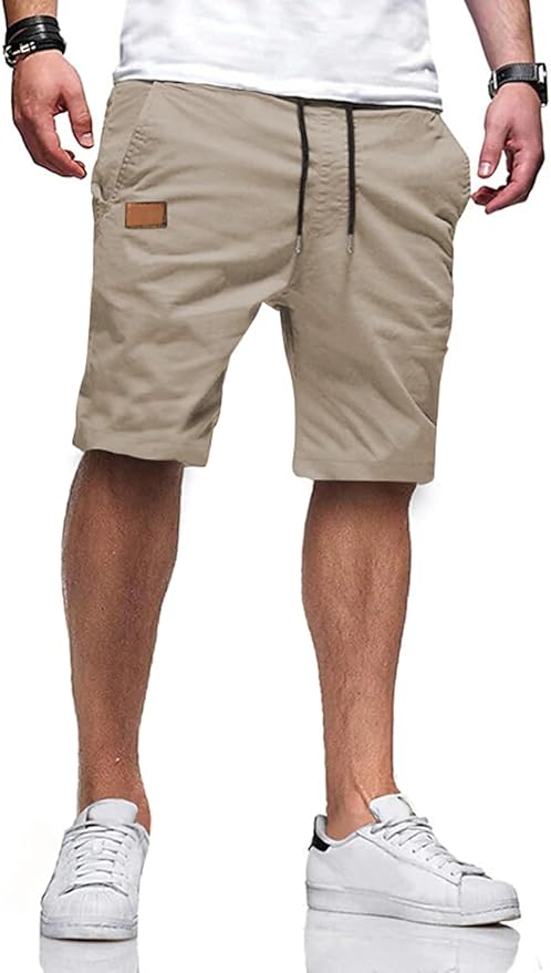 JMIERR Mens Casual Shorts - Cotton Drawstring Summer Beach Stretch Twill Chino Golf Shorts