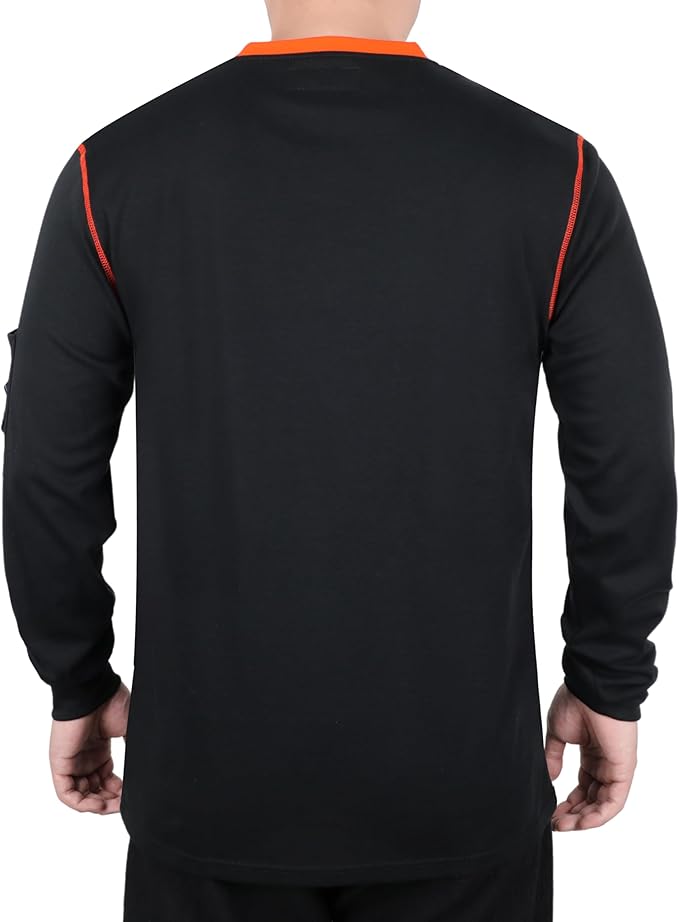 BOCOMAL FR Shirts for Men CAT2 5.5oz Long Sleeve Henley Workwear Flame Resistant Fire Retardant Shirt