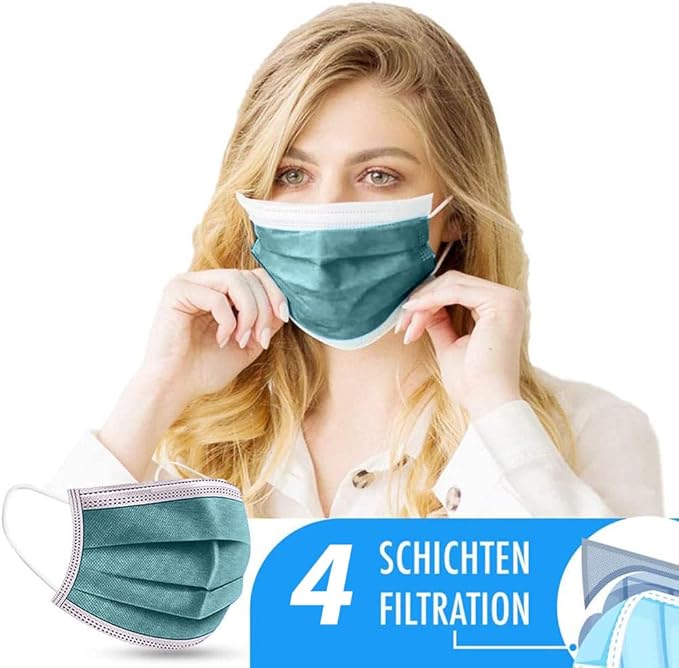 50 Pack 4-Ply Disposable Face Mask for Adults, Solid Green Breathable Earloop Full Face Protection for Women & Men