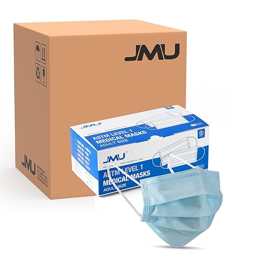 JMU 2000pcs Disposable Face Masks Blue, 3-ply Protection Medical Masks, ASTM Level 1(40 Boxes of 50pcs)