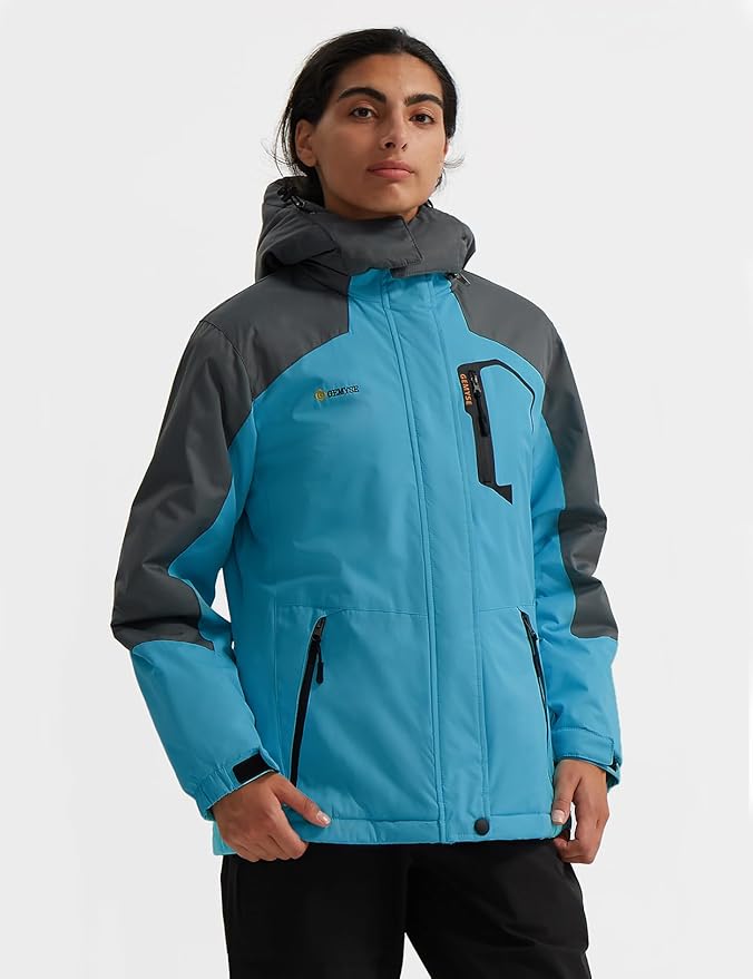 GEMYSE Women's Ski Snow Jacket Warm Winter Waterproof Coat Snowboard Rain Jacket Hooded Windproof Windbreaker