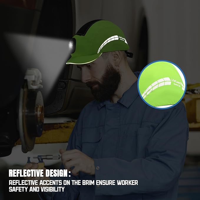 Lightweight Bump Cap with Reflective Stripes, Breathable Baseball Cap Style, Head Protection Hard Hat for Men Women