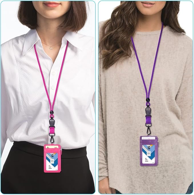 Wisdompro 2 Pack of 21 inch Durable Round Cord Heavy Duty Lanyard with Safety Breakaway Buckle, Detachable Buckle and Metal Hook for Keys, ID Card Badge Holders - Hotpink and Purple