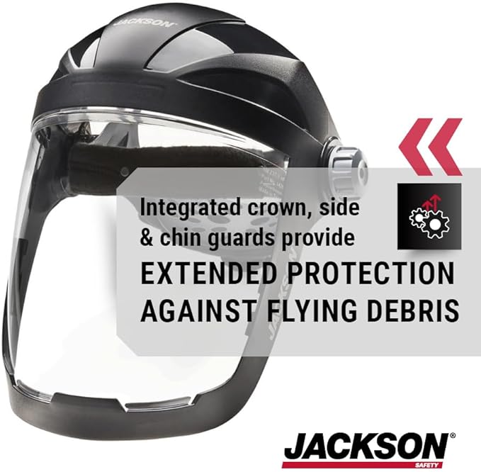 Jackson Safety QUAD 500 Face Shield - Anti-Fog Window with Chin Guard - ANSI Z87.1 & OSHA - (Multiple Styles & Headgears)