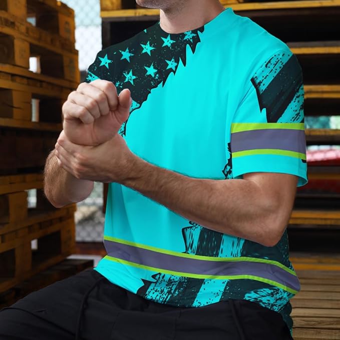 Maddly High Visibility US Flag Collection Safety Workwear Custom Name for Workers, Runners, Truckers, Patriotic